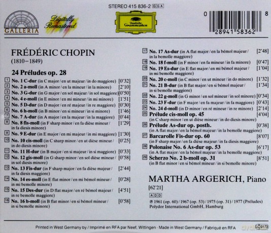 Martha Argerich: Chopin: 24 Preludes [CD]