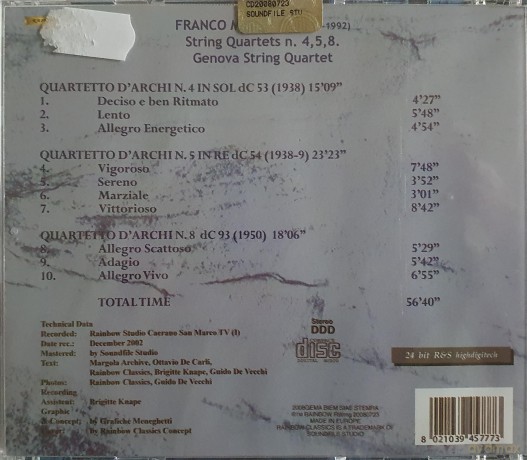 Quartetto D'Archi Di Genova: Margola: Quartetti Per Archi N.4/5/8 [CD]