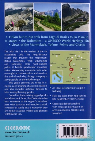 Alta Via 1 - Trekking in the Dolomites: Includes 1:25,000 map booklet (Cicerone Trekking Guides) - Gillian Price [KSIĄŻKA]