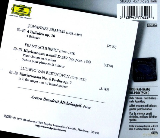 Arturo Benedetti Michelangeli: Brahms-Klaviersonate [CD]