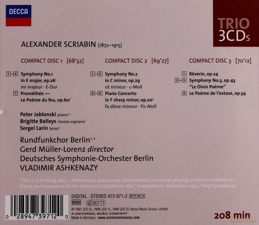 Ashkenazy Dso Berlin: Scriabin Symphonies [3CD]
