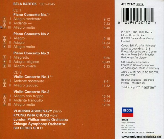 Ashkenazy Lso: Bartok Concertos [CD]