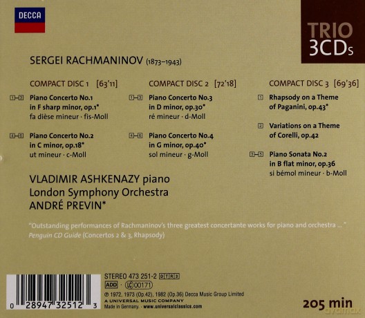 Ashkenazy,Previn,London S.Orch.: Rachmaninov Piano Ctos [3CD]
