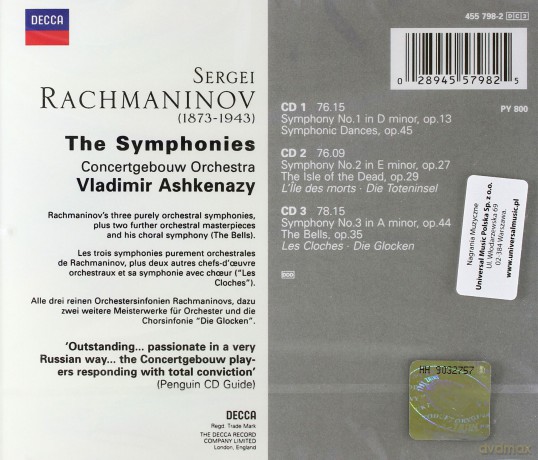 Vladimir Ashkenazy / Concertgebouw: Rachmaninov Symphonies [3CD]