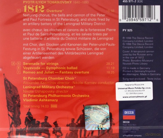Ashkenazy/St.Petersburg Phil.Orch: Tchaikovsky 1812 Overture [CD]