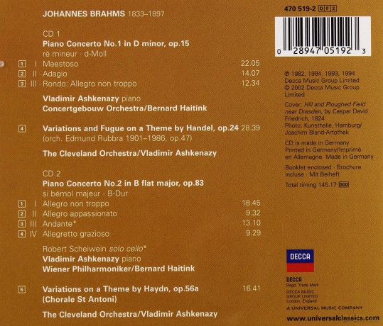 Ashkenazy: Brahms Piano Ctos [CD]