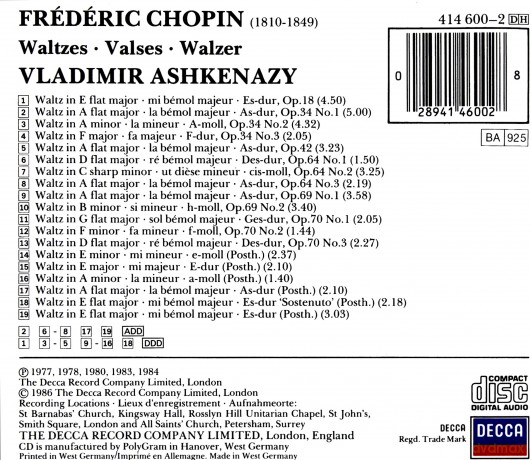 Ashkenazy: Chopin:Die Walzer [CD]