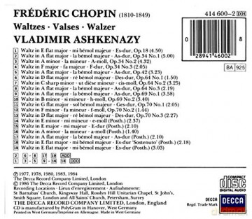 Ashkenazy: Chopin:Die Walzer [CD]