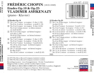 Ashkenazy: Chopin:Etudes Op.10 + 25 [CD]