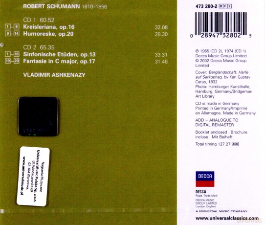 Ashkenazy: Schumann Kreisleriana Humoreske [CD]