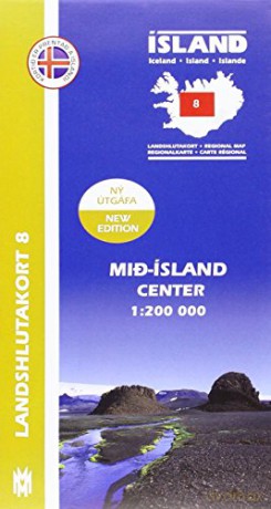 Central Iceland Map 1: 200 000: Regional map 8 - Mál og menning [KSIĄŻKA]