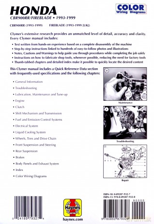 Clymer Honda CBR900RR/Fireblade, 1993-1999 (Clymer Motorcycle Repair) - Clymer Publications [KSIĄŻKA]