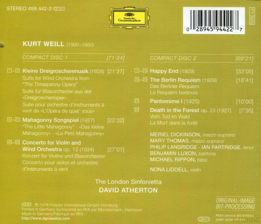 Atherton,London Sinfonietta: Weil [2CD]