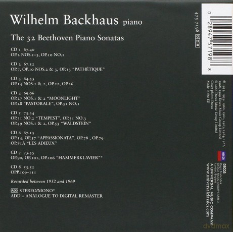 Backhaus: Decca Beethoven Sonatas Original Masters [BOX] [8CD]