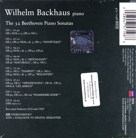 Backhaus: Decca Beethoven Sonatas Original Masters [BOX] [8CD]