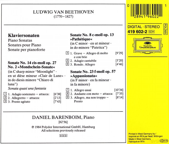 Barenboim: Beethoven:Pno Son\'moonlight\'+ [CD]