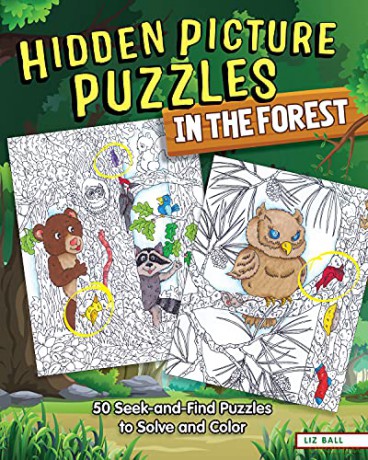 Hidden Picture Puzzles in the Forest: 50 Seek-and-Find Puzzles to Solve and Color (Happy Fox Books) More Than 400 Animals and Objects to Find, Educational Fun Facts, and Coloring Pages, for Kids 5-10 - Liz Ball [KSIĄŻKA]