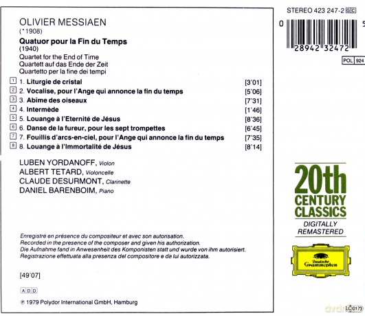 Barenboim: Messiaen:Quatuor Pour La Fin [CD]