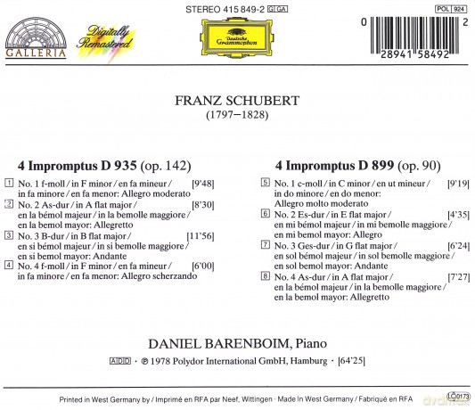 Barenboim: Schubert:Impromptus D 935+ 899 [CD]