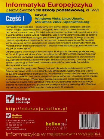 Informatyka Europejczyka. Zeszyt ćwiczeń dla szkoły podstawowej, kl. IV - VI. Edycja: Windows Vista, Linux Ubuntu, MS Office 2007, OpenOffice.org. Część I [KSIĄŻKA]