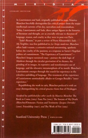 Lautreamont and Sade (Meridian: Crossing Aesthetics) - Maurice Blanchot [KSIĄŻKA]