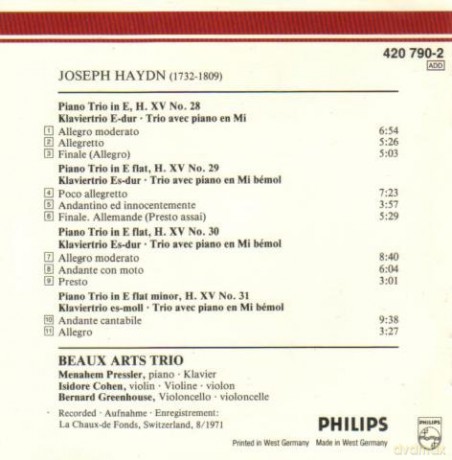 Beaux Arts Trio: Haydn:Klv-Trios 28-31 [CD]