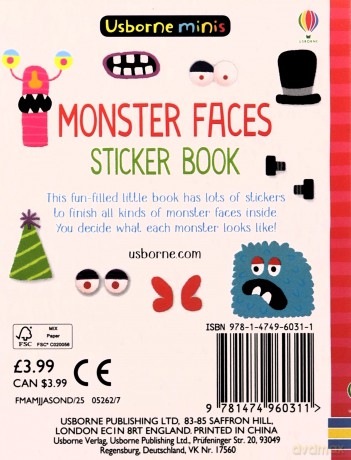 Monster Faces Sticker Book (Usborne Minis) - Sam Smith [KSIĄŻKA]