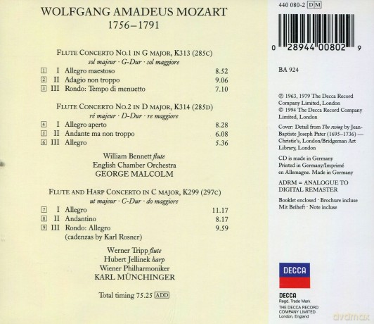 Bennett/Malcolm/Munc: Mozart: Flute Ctos/Fl+Harp Cto [CD]