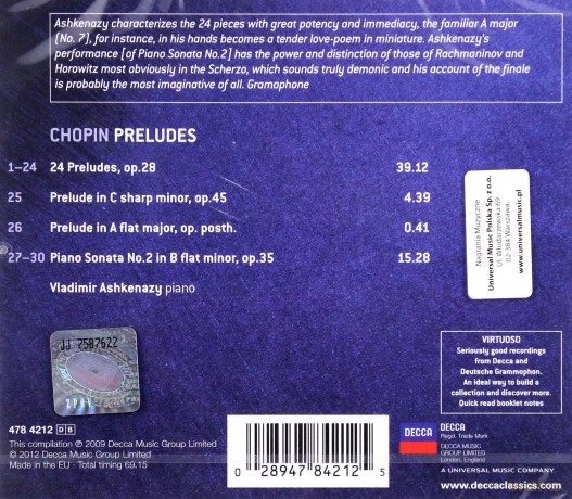 Vladimir Ashkenazy: Chopin:Preludes, Sonata 2  [CD]