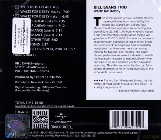 Bill Evans Trio: Waltz For Debby [CD]
