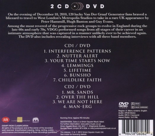 Van Der Graaf Generator: Live At Metropolis Studios (digipack) [2CD]+[DVD]