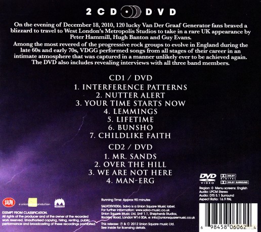 Van Der Graaf Generator: Live At Metropolis Studios (digipack) [2CD]+[DVD]