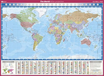 World Map Poster Large | Laminated | Ordnance Survey OS Wall Map | Miller World Projection - Ordnance Survey [KSIĄŻKA]