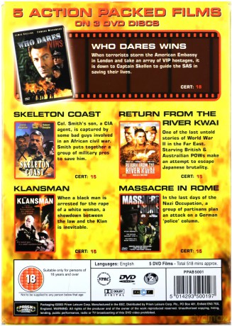Action Pack: Who Dares Wins / Skeleton Coast / Return from the River Kwai / The Klansman / Massacre in Rome (Do odważnych świat należy / Wybrzeze Szkieletów / Powrót znad rzeki Kwai / Człowiek klanu / Masakra w Rzymie) [BOX] [5DVD]