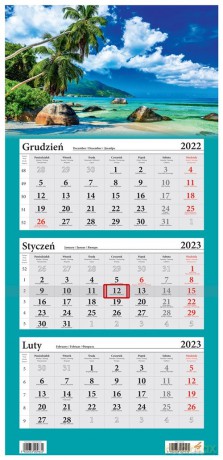 Kalendarz 2023 Trójdzielny Plaża Seszele [KALENDARZ]
