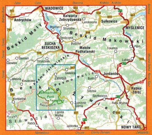 Babia Góra. Zawoja. Mapa turystyczna w skali 1:30 000