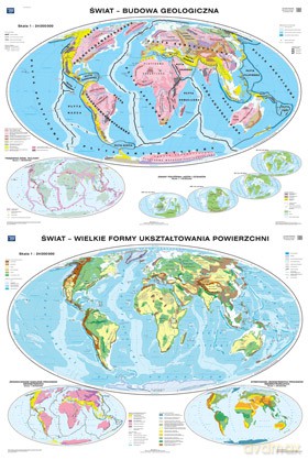 Świat Mapa Ścienna Budowa Geologiczna/Wielkie Formy Ukształtowania Powierzchni [MAPA]
