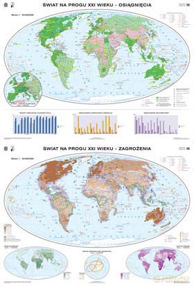 Historia Mapa Ścienna Świat Na Progu Xxi Wieku. Osiągnięcia/Zagrożenia [MAPA]
