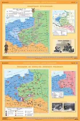 Historia Mapa Ścienna Powstanie Styczniowe/Początek Xx W. Na Ziemiach Polskich [MAPA]