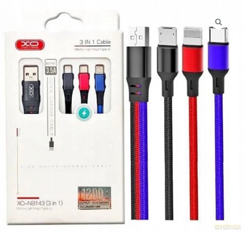 XO kabel NB143 3w1 USB - Lightning + USB-C + microUSB 1,2 m 2,4A wielokolorowy