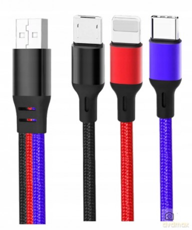 XO kabel NB143 3w1 USB - Lightning + USB-C + microUSB 1,2 m 2,4A wielokolorowy