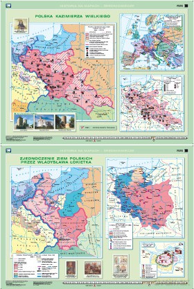 Historia Mapa Ścienna Zjednoczenie Ziem Przez Władysława Łokietka/Polska Kazimierza Wielkiego [MAPA]