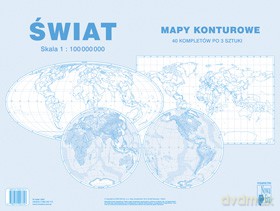 Świat Mapa Konturowa Zestaw Trzech Map [MAPA]
