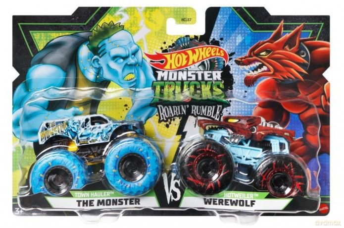 Zestaw pojazdów Monster Trucks 2-pak Town Hauler The Monster vs Hotweiler Werewolf