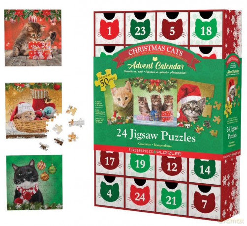 EUROGRAPHICS Kalendarz adwentowy 2022 puzzle Christmas Cats 8924-5737 [PUZZLE]