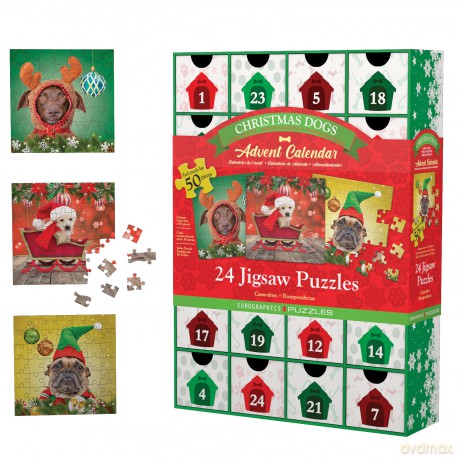EUROGRAPHICS Kalendarz adwentowy 2022 puzzle Christmas Dogs 8924-5738 [PUZZLE]