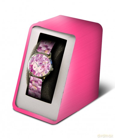 Zegarek analogowy z fioletowum paskiem w metalowym opakowniu Hello Kitty HK50027