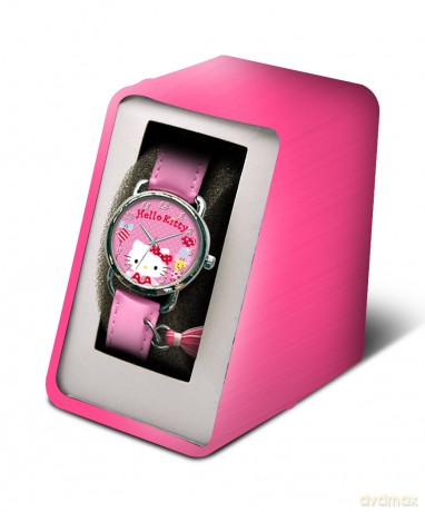 Zegarek analogowy z koralowym paskiem w metalowym opakowniu Hello Kitty HK50039
