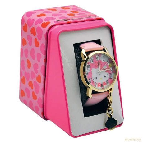 Zegarek analogowy z różowym paskiem w metalowym opakowniu Hello Kitty HK50028