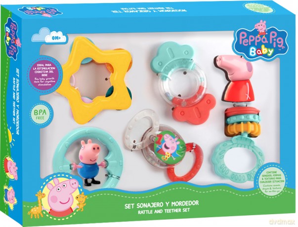 Zestaw grzechotek i gryzaków Peppa Pig 5 el.